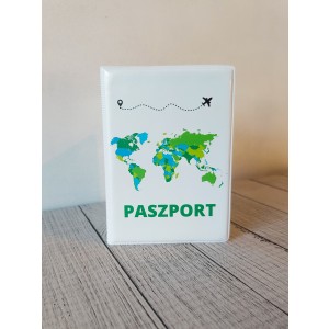 Okładka na paszport z zieloną mapą świata